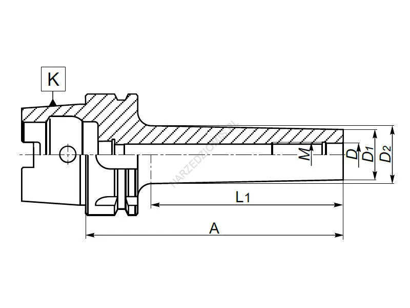 Rysunek techniczny: Oprawka z chw. HSK-A do frezów wkręcanych: T.7895 HSK63/M12 134mm - KOLNO